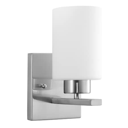 Sunlite 4.75-in Cylinder Vanity Lght Fixture, Wall Mount, E26, A19 60W Max, Frosted Glass, Brshd Nckl 1-Lght 81319-SU